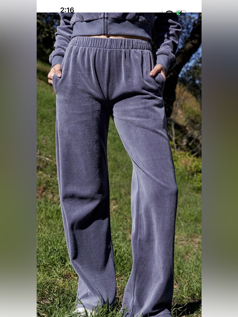John Galt Brandy Melville Charcoal Grey Velour Wide Leg Sweat Pant